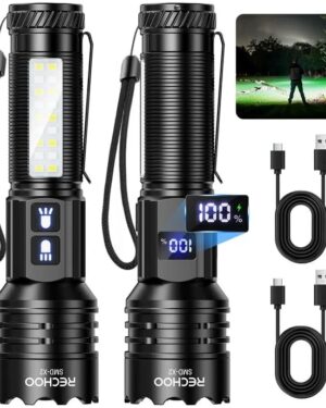 rechargeable flashlights high lumens, 7modes dual switch flashlight rechargeable with lcd digital display, super bright flashlight powerful flash light led flashlights for home camping