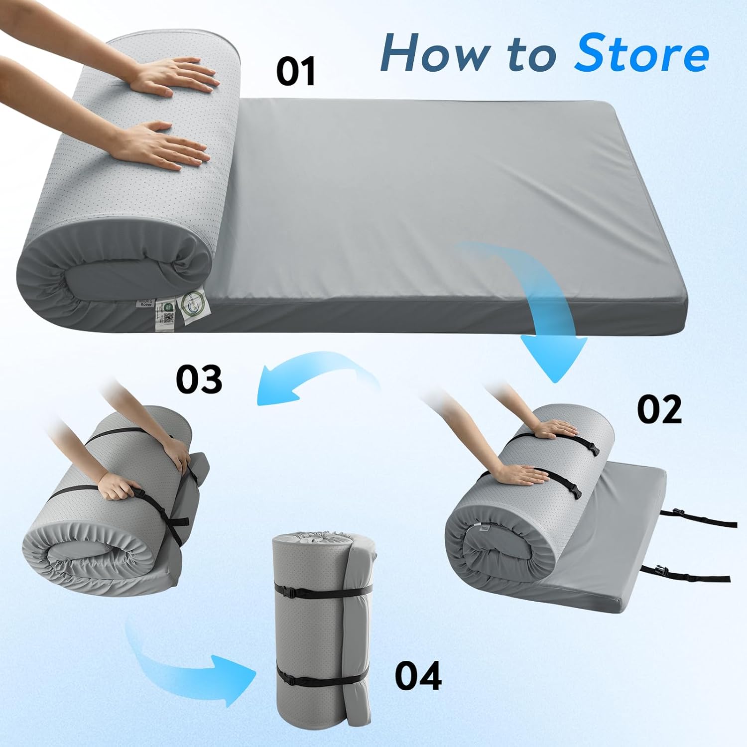 memory foam camping cot mattress pad with waterproof cover, 3 inch non slip bottom thick sleeping pad for camping