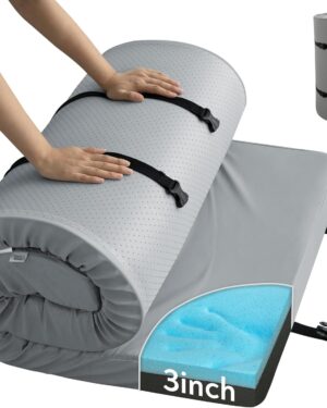 memory foam camping cot mattress pad with waterproof cover, 3 inch non slip bottom thick sleeping pad for camping