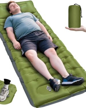 camping sleeping pad, extra thick 6 inch inflatable camping mat with pillow