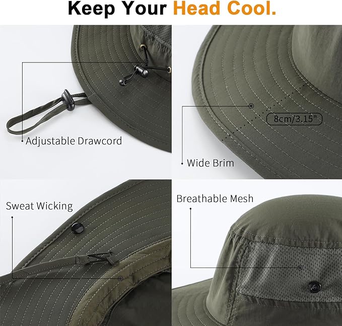 upf50+ mens sun hat wide brim womens uv protection beach bucket hat for fishing hiking snap up
