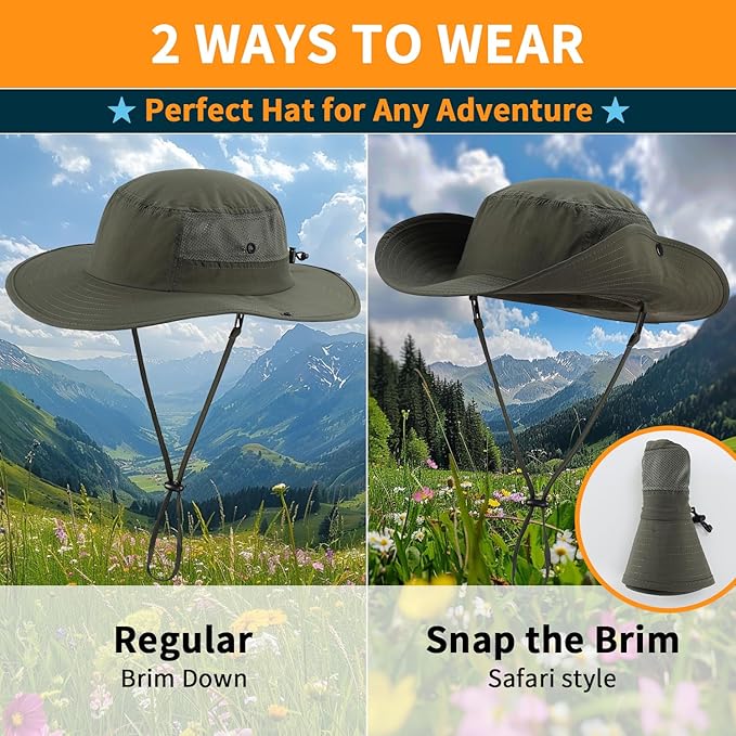 upf50+ mens sun hat wide brim womens uv protection beach bucket hat for fishing hiking snap up