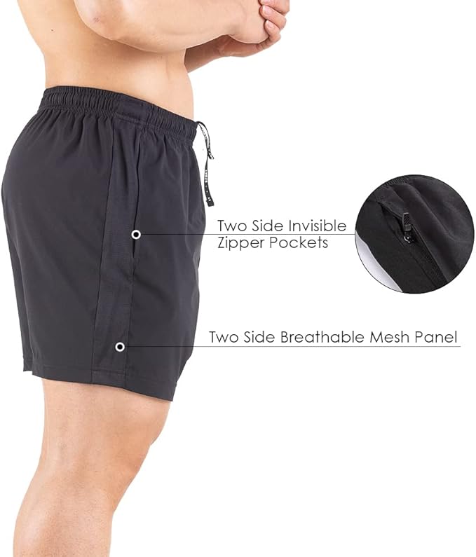 men's 5" running shorts 2 pack quick dry athletic workout gym shorts (size l)