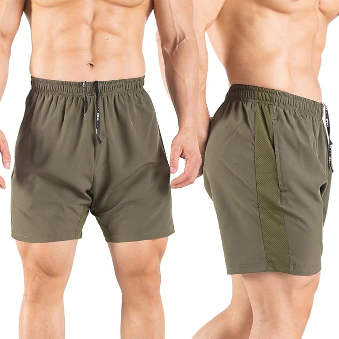 men's 5" running shorts 2 pack quick dry athletic workout gym shorts (size l)