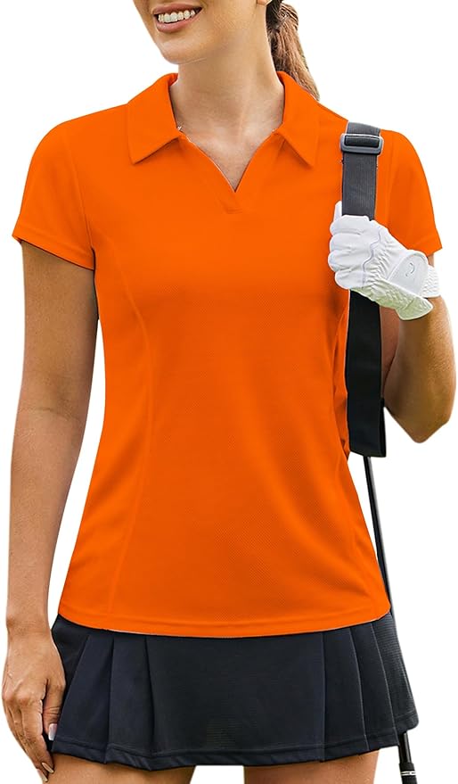 womens golf shirt short sleeve polo shirts quick dry tennis tops v neck with collar pickleball shirts golf outfits