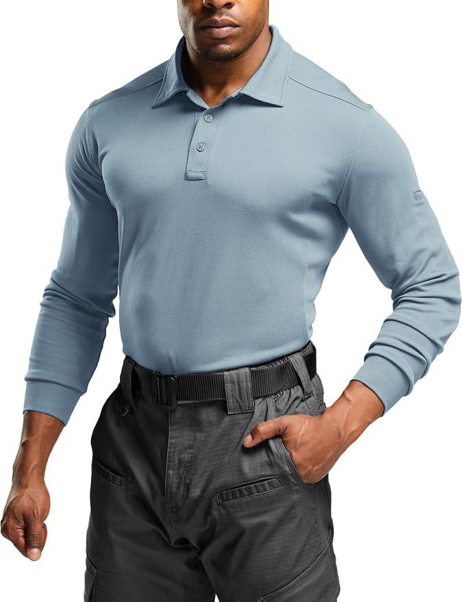 men's polo shirt, long sleeve tactical shirts, outdoor upf 50+ pique shirt(large tall)
