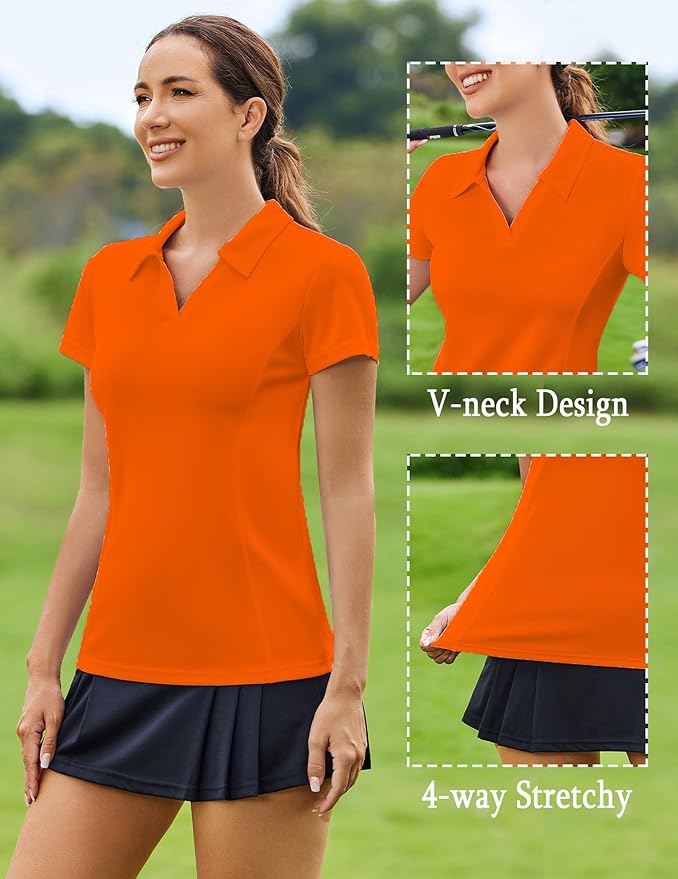 womens golf shirt short sleeve polo shirts quick dry tennis tops v neck with collar pickleball shirts golf outfits