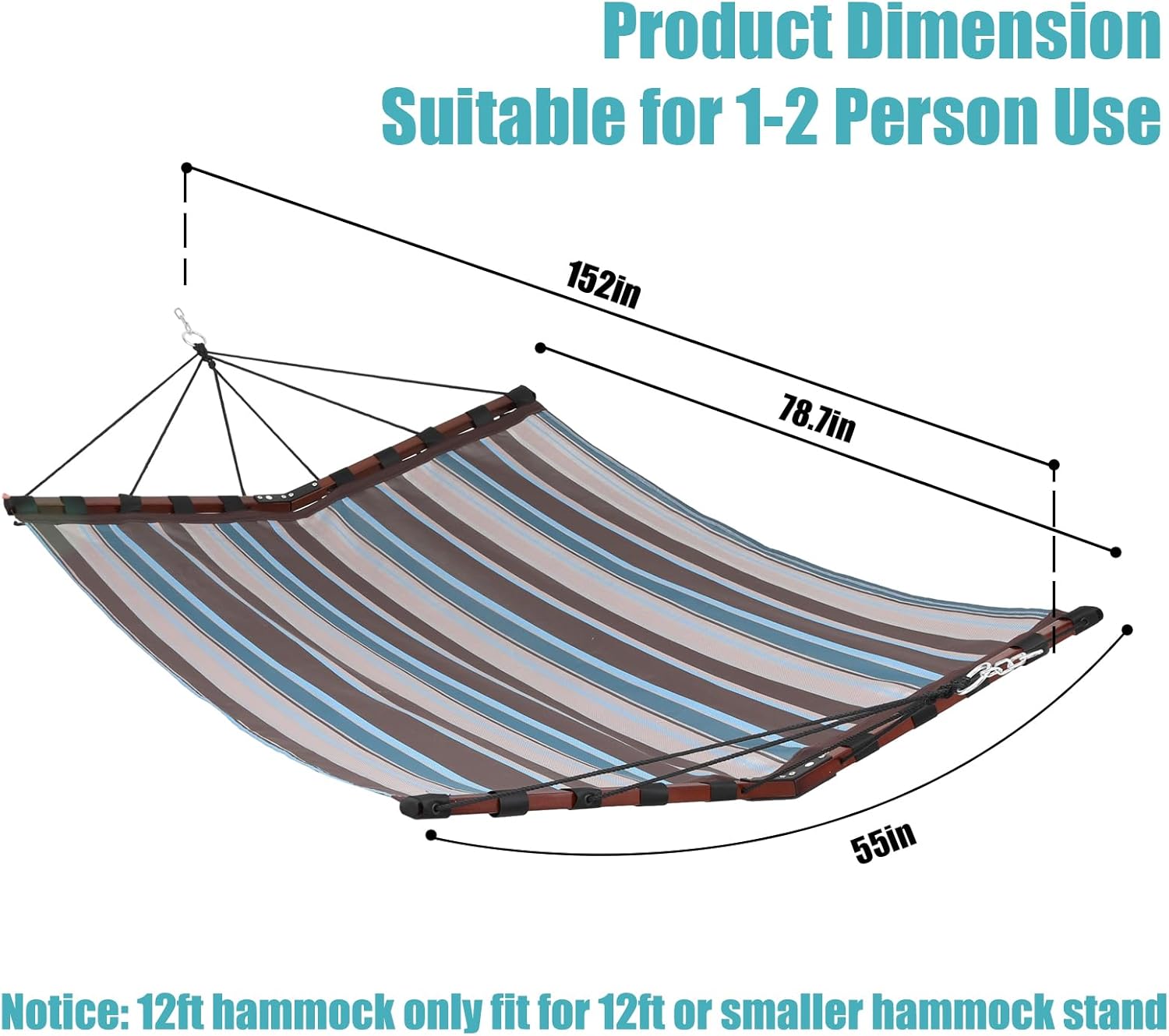 12ft 2 person hammock large hammock quick dry 450lb capacity with v shaped hardwood spreader bar & nylon rope