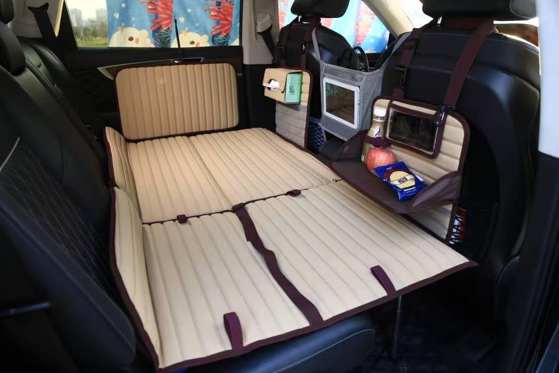 folding suv truck back seat mattress for travel, camping and large dog car seat cover (with adjustable bracket),beige white