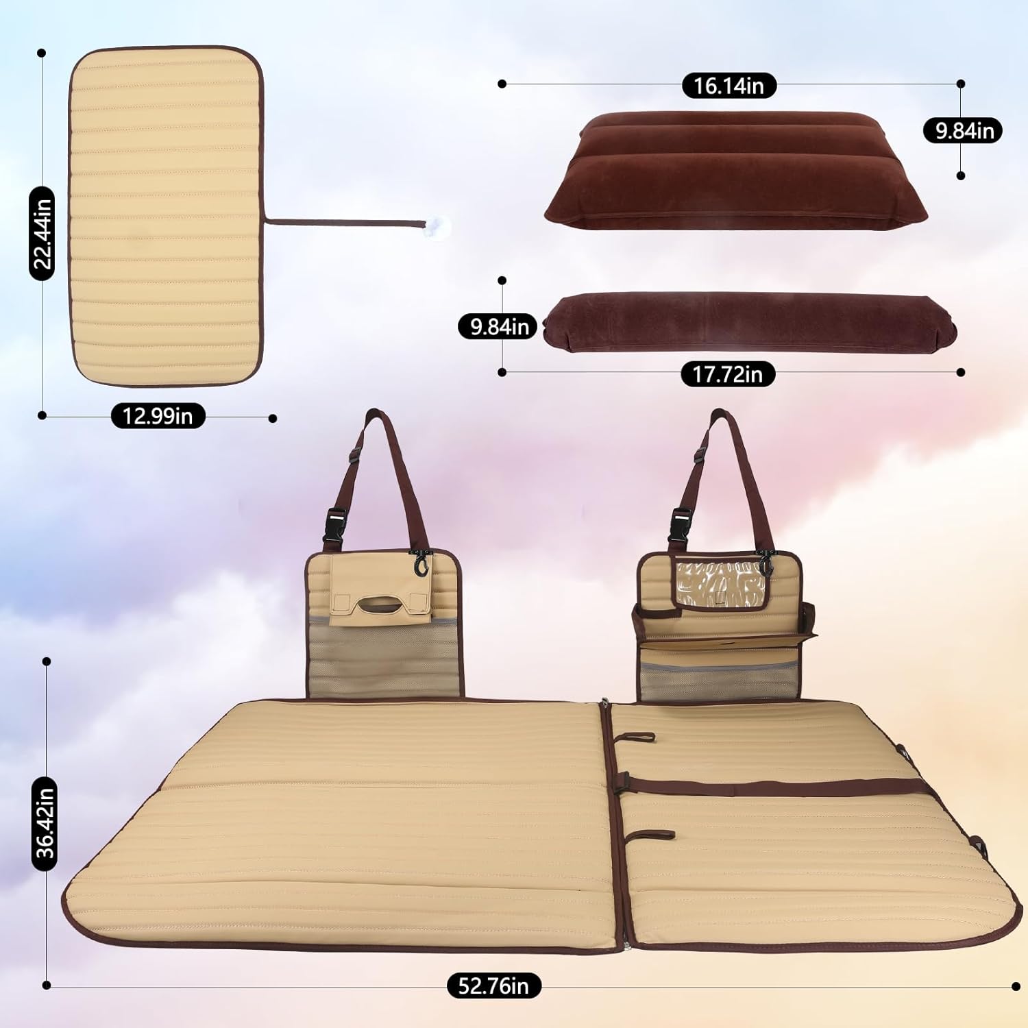folding suv truck back seat mattress for travel, camping and large dog car seat cover (with adjustable bracket),beige white