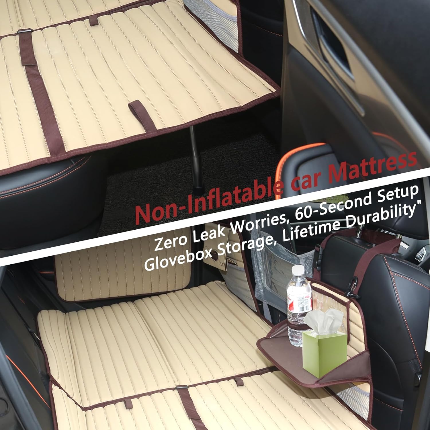 folding suv truck back seat mattress for travel, camping and large dog car seat cover (with adjustable bracket),beige white
