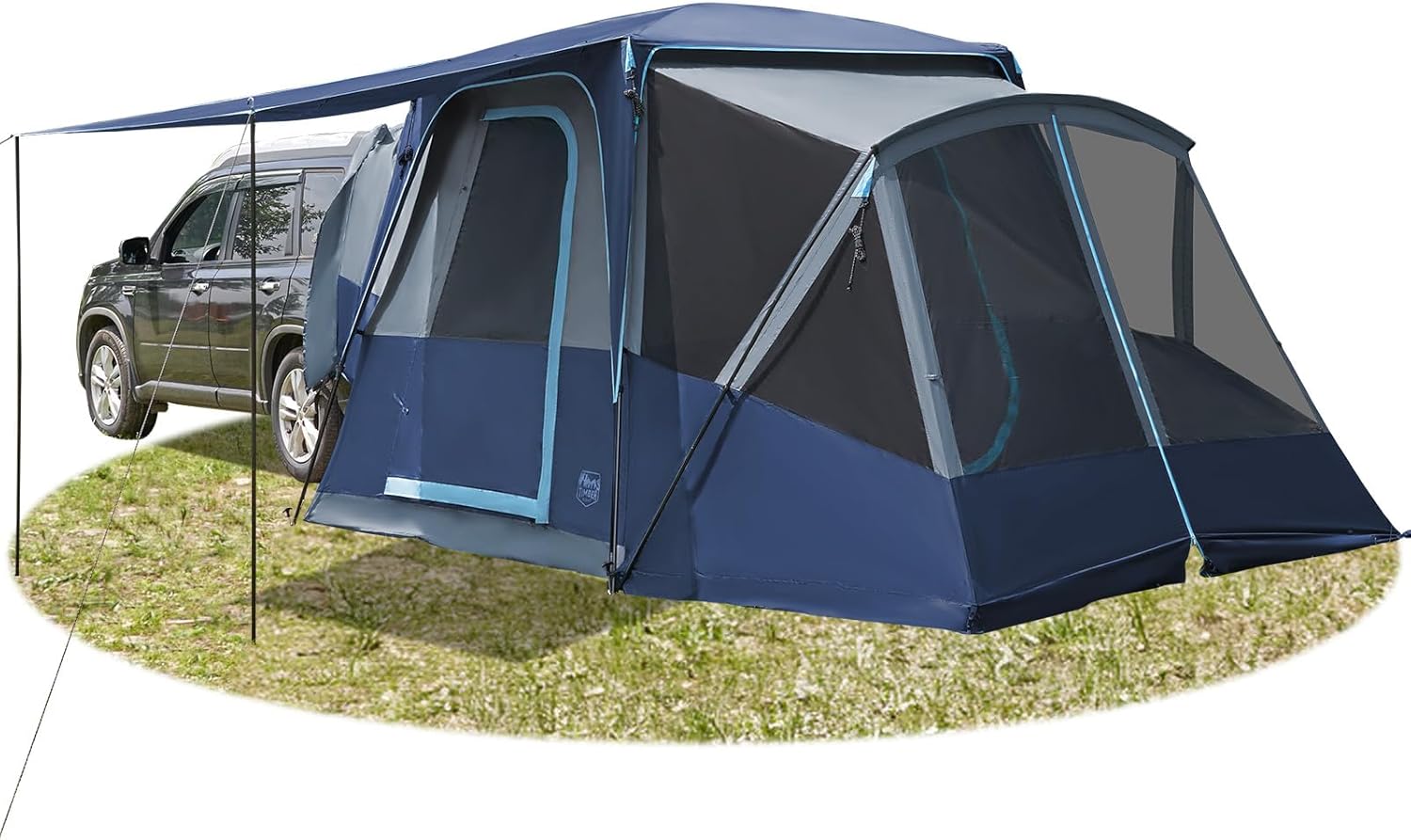 5 9 person suv tent with screen porch and awning for family camping, weather resistant and portable van or car tent, includes rainfly and storage bag, 13' w x 10' l x 7.1' h