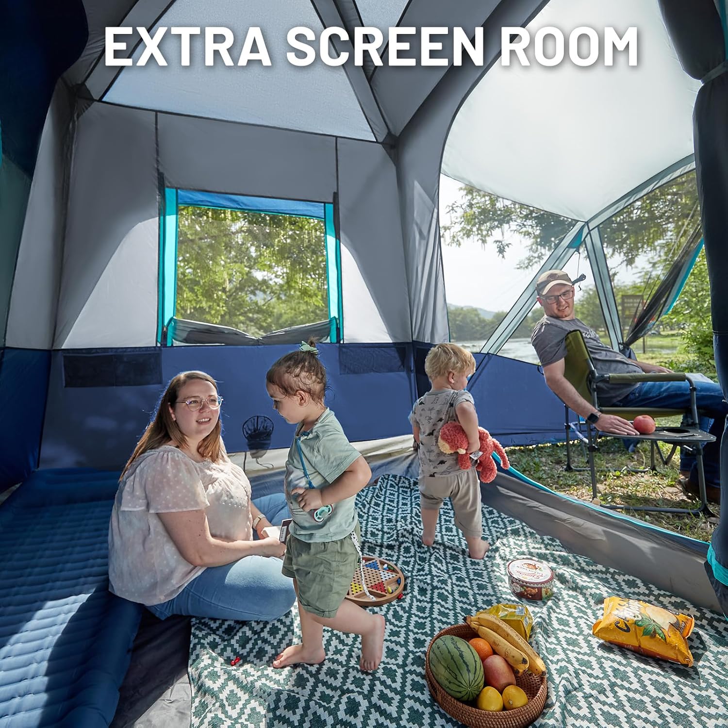 5 9 person suv tent with screen porch and awning for family camping, weather resistant and portable van or car tent, includes rainfly and storage bag, 13' w x 10' l x 7.1' h