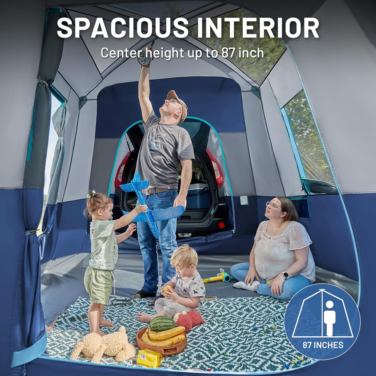 5 9 person suv tent with screen porch and awning for family camping, weather resistant and portable van or car tent, includes rainfly and storage bag, 13' w x 10' l x 7.1' h